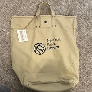 Beige Canvas Tote with Library Logo